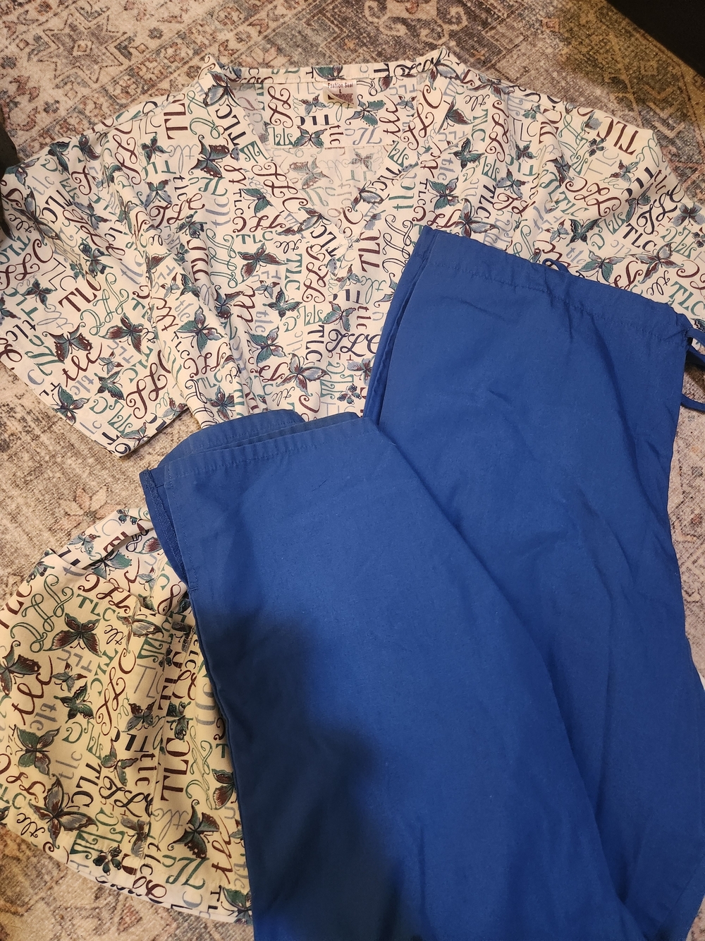 Butterfly Print Scrub Top with Royal Blue Scrub Pants